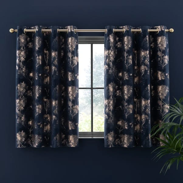 Dunelm Velour Tree Print Navy Eyelet Curtains 7 Dunelm Velour Tree Print Navy Eyelet Curtains - Image 5