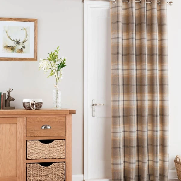Dunelm Highland Check Ochre Eyelet Door Curtain 6 Dunelm Highland Check Ochre Eyelet Door Curtain - Image 4