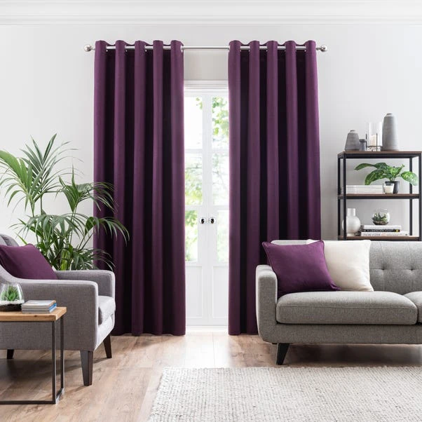 Dunelm Luna Brushed Aubergine Blackout Eyelet Curtains 4 Dunelm Luna Brushed Aubergine Blackout Eyelet Curtains - Image 2