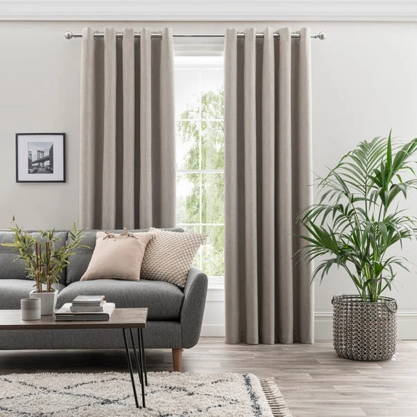 Dunelm Ultra Blackout Touch Of Linen Natural Eyelet Curtains 4 Dunelm Ultra Blackout Touch Of Linen Natural Eyelet Curtains - Image 2