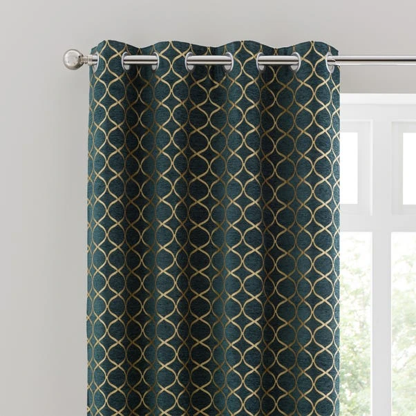 Luxury Collection Chenille Ogee Emerald Eyelet Curtains 3 Luxury Collection Chenille Ogee Emerald Eyelet Curtains