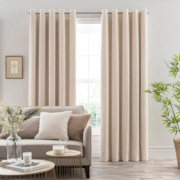 Dunelm Damask Cut Velvet Ivory Eyelet Curtains 4 Dunelm Damask Cut Velvet Ivory Eyelet Curtains - Image 2