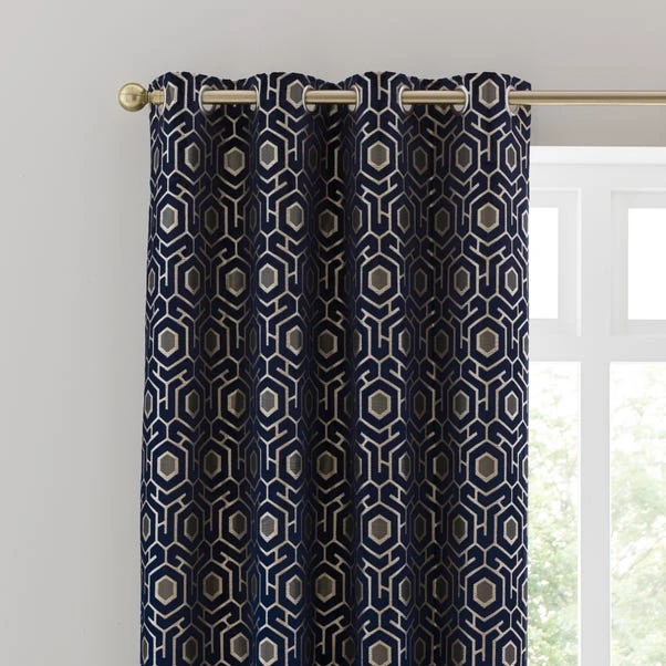 Dunelm Geo Cut Velvet Navy Eyelet Curtains 3 Dunelm Geo Cut Velvet Navy Eyelet Curtains