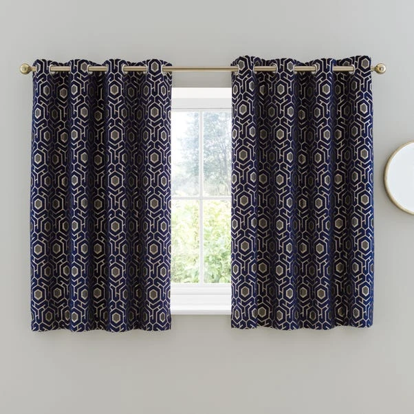 Dunelm Geo Cut Velvet Navy Eyelet Curtains 8 Dunelm Geo Cut Velvet Navy Eyelet Curtains - Image 6
