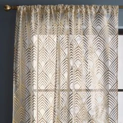 Dunelm Geo Foil Gold Slot Top Single Voile Panel