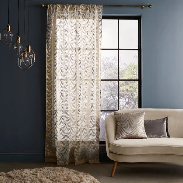 Dunelm Geo Foil Gold Slot Top Single Voile Panel 4 Dunelm Geo Foil Gold Slot Top Single Voile Panel - Image 2