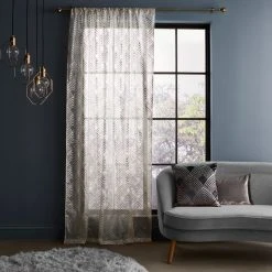 Dunelm Geo Foil Silver Slot Top Single Voile Panel 7 Dunelm Geo Foil Silver Slot Top Single Voile Panel -Dunelm Sales Store 30769590 alt01