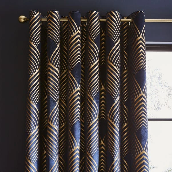 Dunelm Velvet Geo Foil Navy Eyelet Curtains 3 Dunelm Velvet Geo Foil Navy Eyelet Curtains