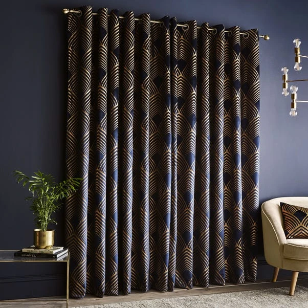 Dunelm Velvet Geo Foil Navy Eyelet Curtains 6 Dunelm Velvet Geo Foil Navy Eyelet Curtains - Image 4
