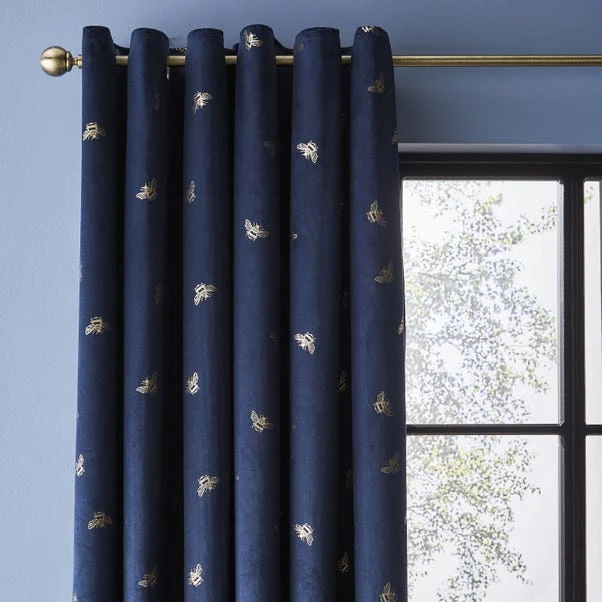 Dunelm Golden Bee Navy Eyelet Curtains 3 Dunelm Golden Bee Navy Eyelet Curtains