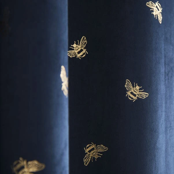 Dunelm Golden Bee Navy Eyelet Curtains 4 Dunelm Golden Bee Navy Eyelet Curtains - Image 2