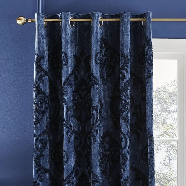 Dunelm Louella Damask Navy Eyelet Curtains 3 Dunelm Louella Damask Navy Eyelet Curtains