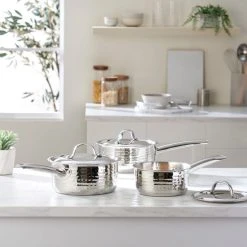 Dunelm Hammered 3 Piece Sauce Pan Set