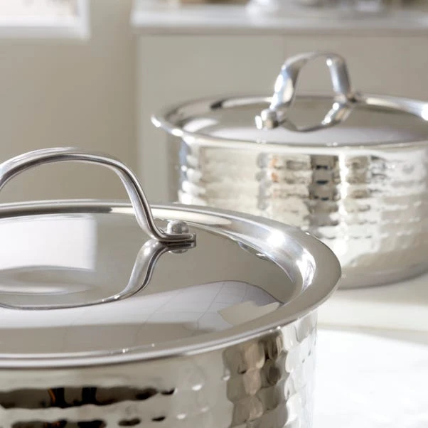 Dunelm Hammered 3 Piece Sauce Pan Set 4 Dunelm Hammered 3 Piece Sauce Pan Set - Image 2