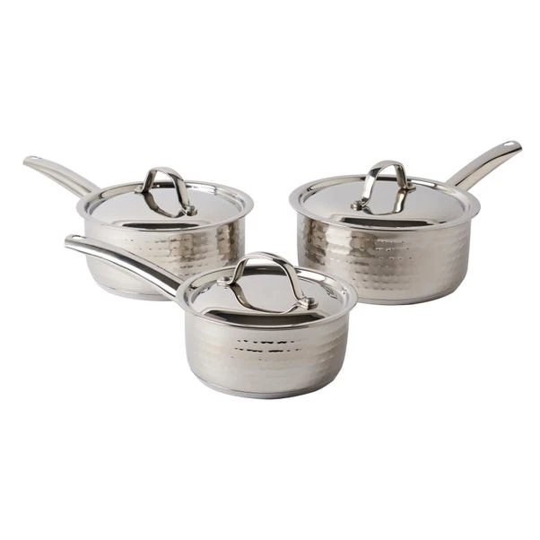 Dunelm Hammered 3 Piece Sauce Pan Set 5 Dunelm Hammered 3 Piece Sauce Pan Set - Image 3