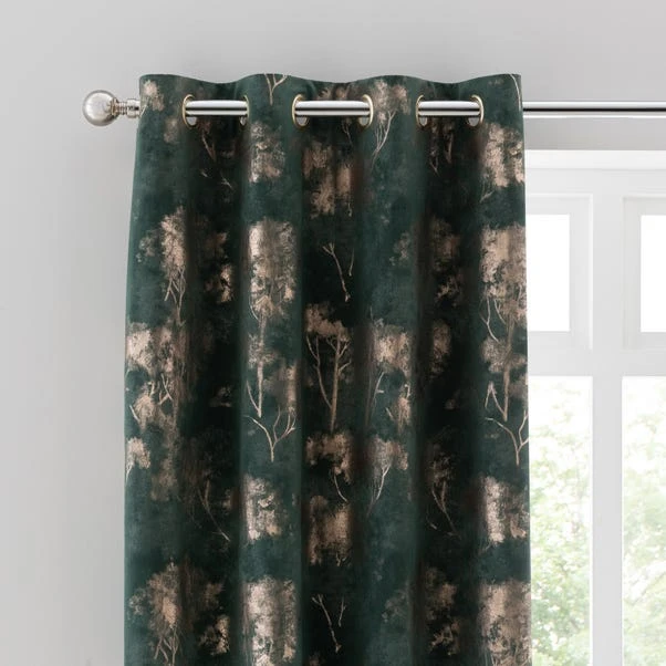 Dunelm Velour Tree Print Emerald Eyelet Curtains 3 Dunelm Velour Tree Print Emerald Eyelet Curtains