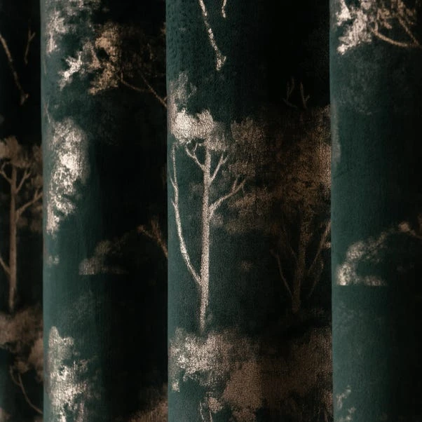Dunelm Velour Tree Print Emerald Eyelet Curtains 5 Dunelm Velour Tree Print Emerald Eyelet Curtains - Image 3