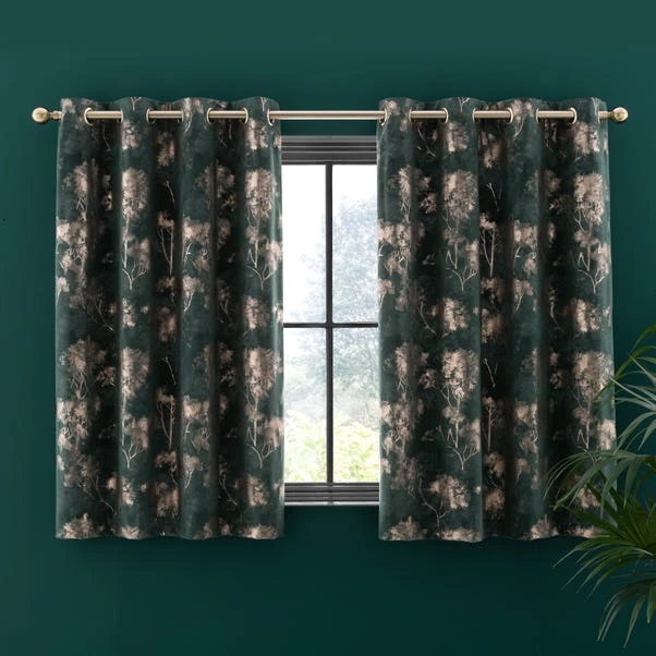Dunelm Velour Tree Print Emerald Eyelet Curtains 7 Dunelm Velour Tree Print Emerald Eyelet Curtains - Image 5