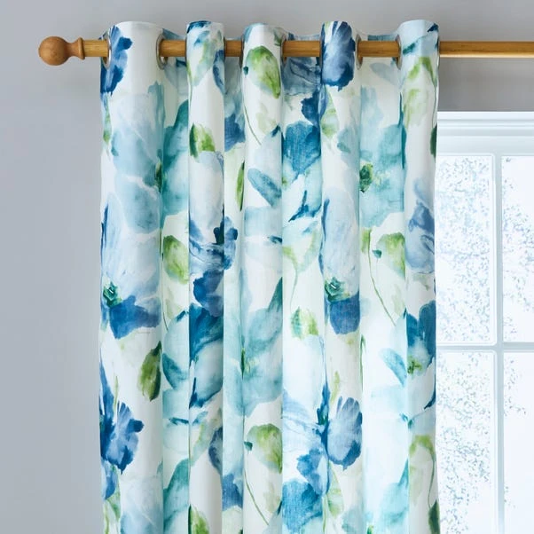 Dunelm Watercolour Floral Blue Eyelet Curtains 3 Dunelm Watercolour Floral Blue Eyelet Curtains