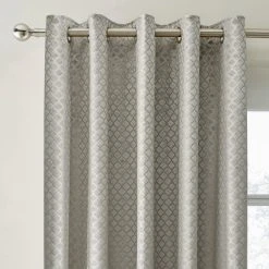Dunelm Cut Velvet Silver Thermal Eyelet Curtains