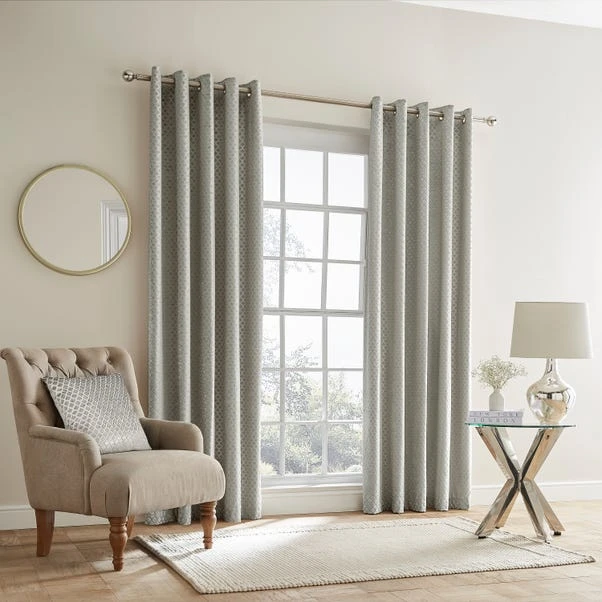 Dunelm Cut Velvet Silver Thermal Eyelet Curtains 4 Dunelm Cut Velvet Silver Thermal Eyelet Curtains - Image 2