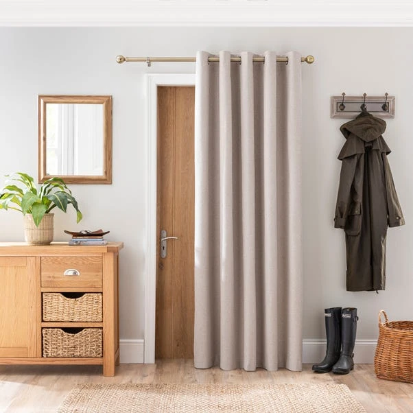 Dunelm Luna Brushed Pebble Blackout Eyelet Door Curtain 3 Dunelm Luna Brushed Pebble Blackout Eyelet Door Curtain