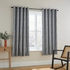 Dunelm Chevron Printed Black Blackout Eyelet Curtains 8 Dunelm Chevron Printed Black Blackout Eyelet Curtains -Dunelm Sales Store 30779263 alt01