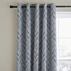 Dunelm Chevron Printed Navy Blackout Eyelet Curtains