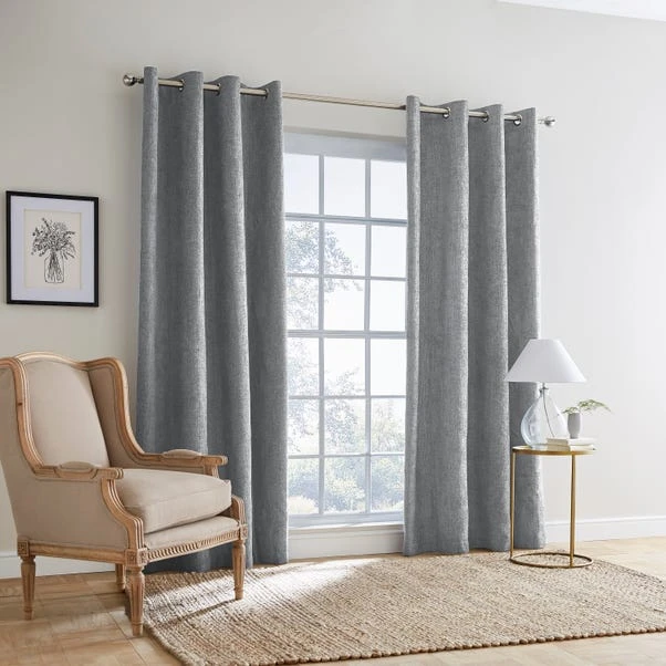 Dunelm Ensley Chenille Thermal Grey Eyelet Curtains 4 Dunelm Ensley Chenille Thermal Grey Eyelet Curtains - Image 2