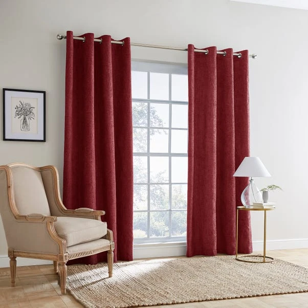Dunelm Ensley Chenille Thermal Red Eyelet Curtains 4 Dunelm Ensley Chenille Thermal Red Eyelet Curtains - Image 2