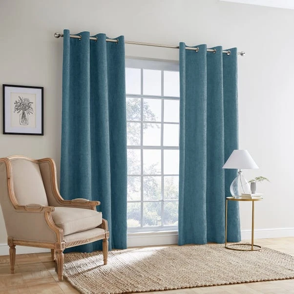 Dunelm Ensley Chenille Thermal Peacock Eyelet Curtains 4 Dunelm Ensley Chenille Thermal Peacock Eyelet Curtains - Image 2