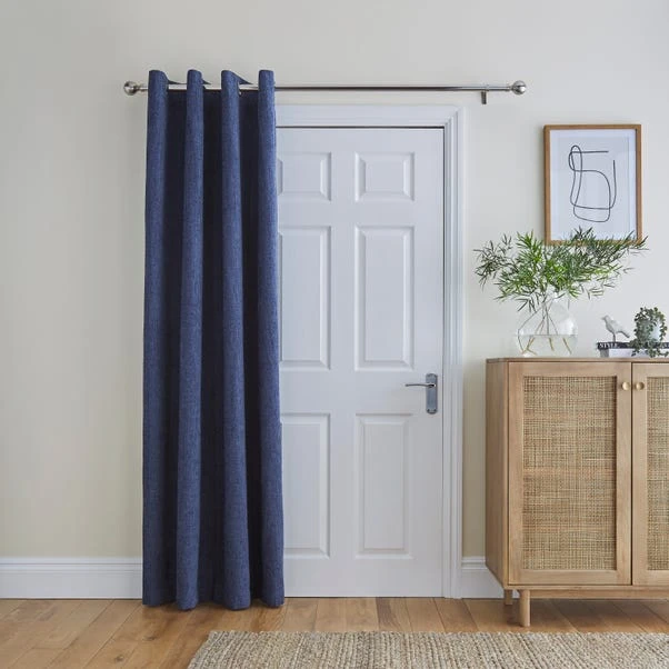 Dunelm Ensley Chenille Luxe Navy Eyelet Door Curtain 4 Dunelm Ensley Chenille Luxe Navy Eyelet Door Curtain - Image 2
