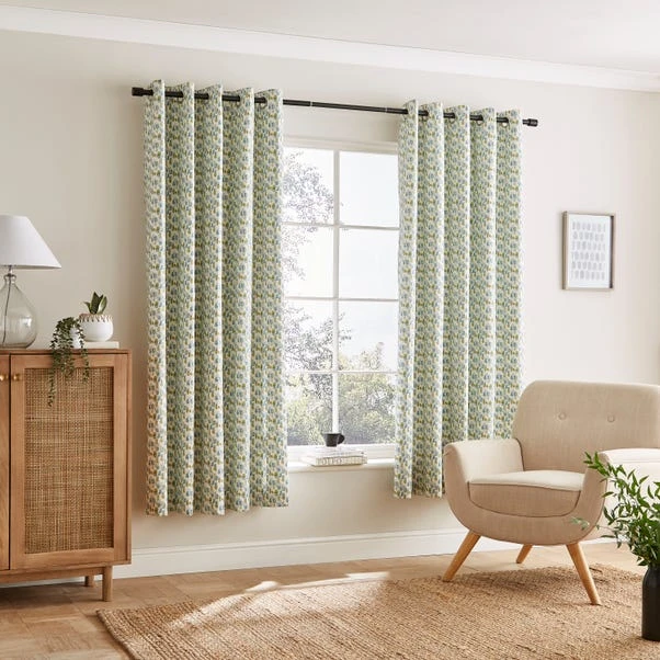 Dunelm Watercolour Spot Teal Eyelet Curtains 4 Dunelm Watercolour Spot Teal Eyelet Curtains - Image 2