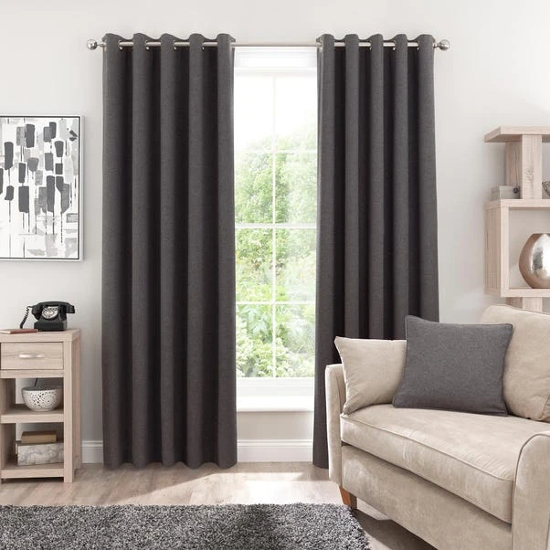 Dunelm Luna Brushed Charcoal Blackout Eyelet Curtains 4 Dunelm Luna Brushed Charcoal Blackout Eyelet Curtains - Image 2