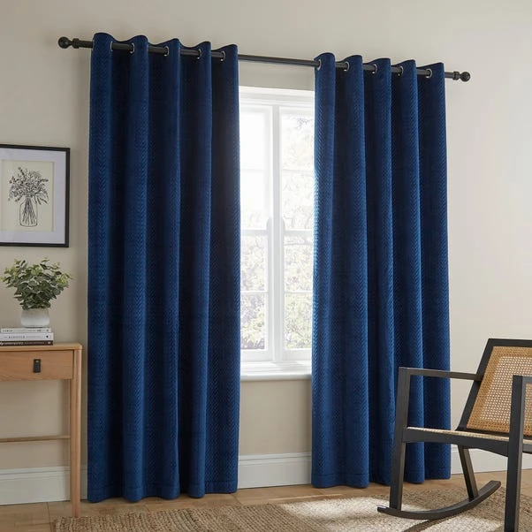 Dunelm Pinsonic Plait Luxe Navy Eyelet Curtains 4 Dunelm Pinsonic Plait Luxe Navy Eyelet Curtains - Image 2