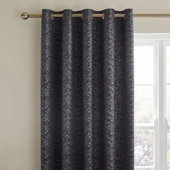 Dunelm Pearl Print Black Eyelet Curtains