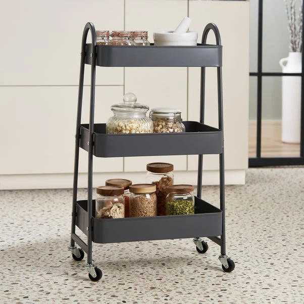 Dunelm Grey 3 Tier Metal Trolley 3 Dunelm Grey 3 Tier Metal Trolley