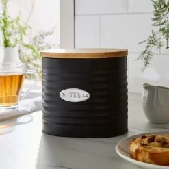 Dunelm Metal Tea Canister With Badge Black