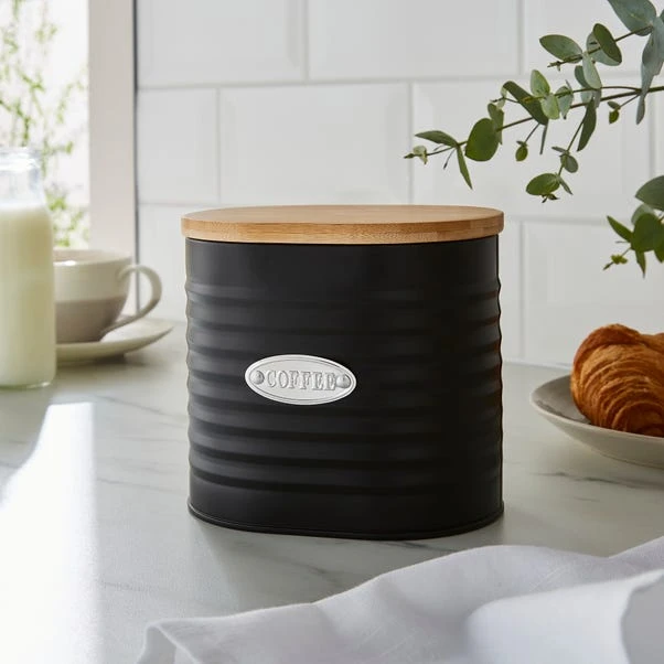 Dunelm Metal Coffee Canister With Badge Black 3 Dunelm Metal Coffee Canister With Badge Black