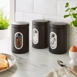 Dunelm Set Of 3 Matt Metal Storage Canisters Black