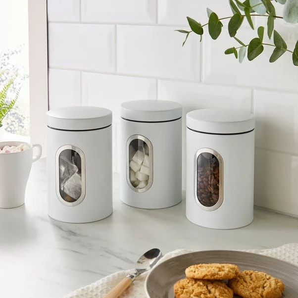 Dunelm Set Of 3 Matt Metal Storage Canisters White 3 Dunelm Set Of 3 Matt Metal Storage Canisters White
