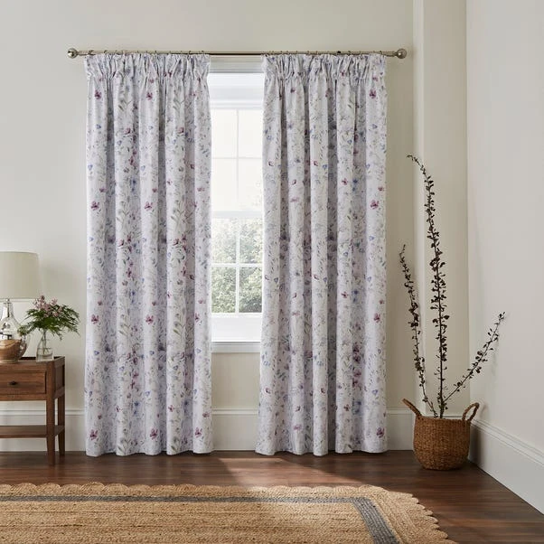 Dorma Wildlflower Mauve Blackout Pencil Pleat Curtains 4 Dorma Wildlflower Mauve Blackout Pencil Pleat Curtains - Image 2