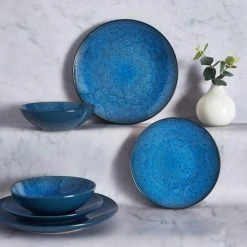 Dunelm Reactive Blue 12 Piece Dinner Set
