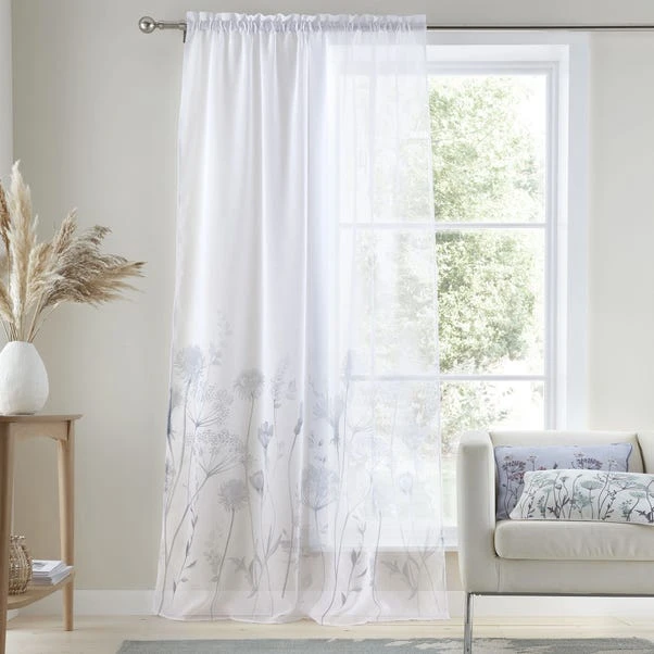Catherine Lansfield Meadowsweet Floral Slot Top Voile Curtain Panel 3 Catherine Lansfield Meadowsweet Floral Slot Top Voile Curtain Panel