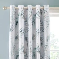 Dunelm Serenity Palm Leaf Seafoam Eyelet Curtains