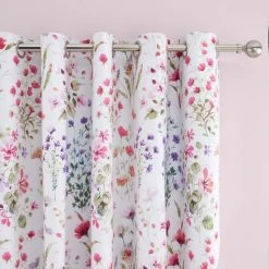 Dunelm Watercoloured Floral Pink Eyelet Curtains