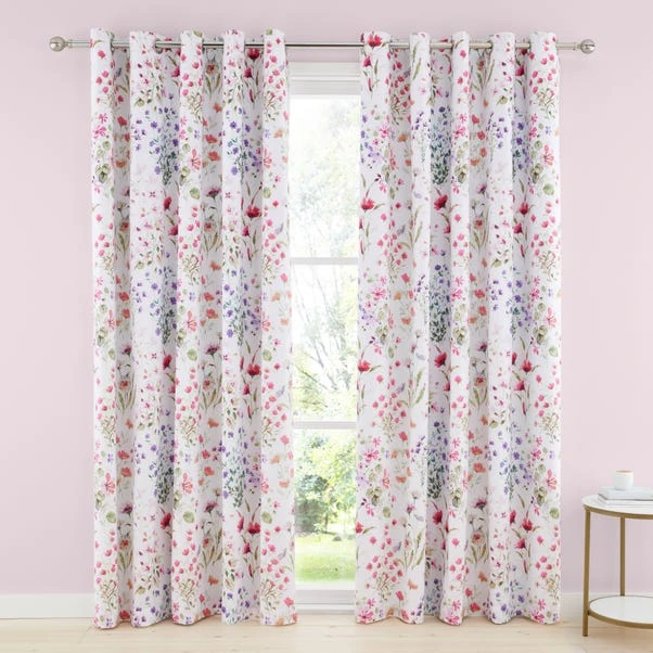 Dunelm Watercoloured Floral Pink Eyelet Curtains 4 Dunelm Watercoloured Floral Pink Eyelet Curtains - Image 2