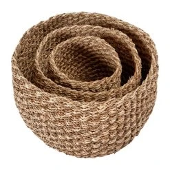 Pacific Lifestyle Set Of 3 Plaited Natural Seagrass & Palm 2-Toned Round Baskets -Dunelm Sales Store 30803515 alt01