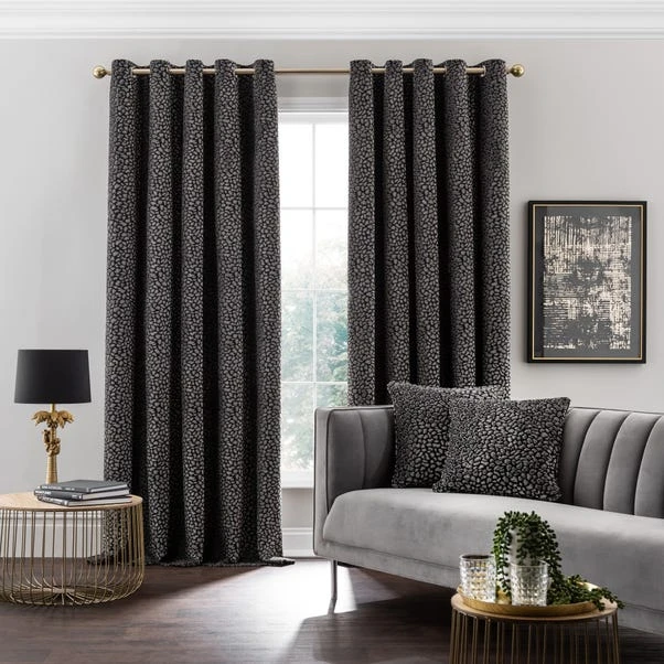 Dunelm Animal Cut Velvet Charcoal Eyelet Curtains 4 Dunelm Animal Cut Velvet Charcoal Eyelet Curtains - Image 2