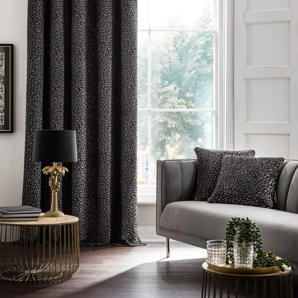 Dunelm Animal Cut Velvet Charcoal Eyelet Curtains 6 Dunelm Animal Cut Velvet Charcoal Eyelet Curtains - Image 4